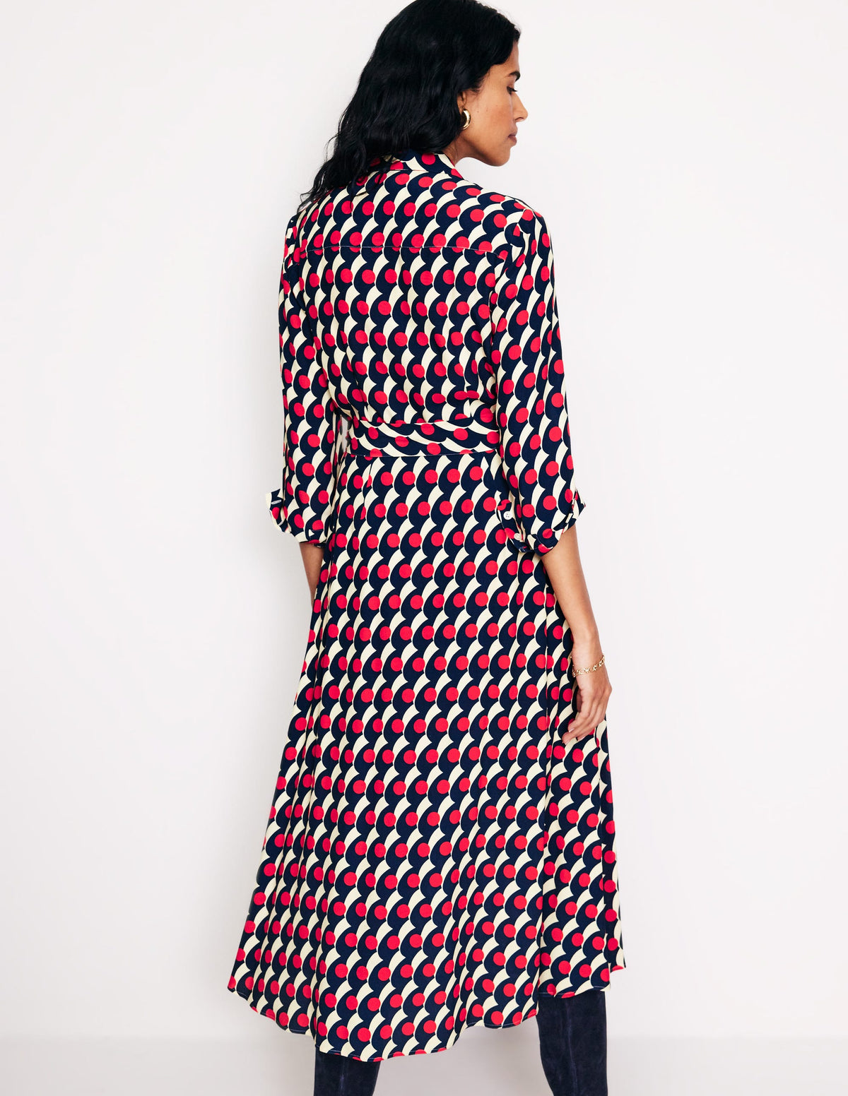Kate Midi Shirt Dress-Red, Polka Wave - Image 4