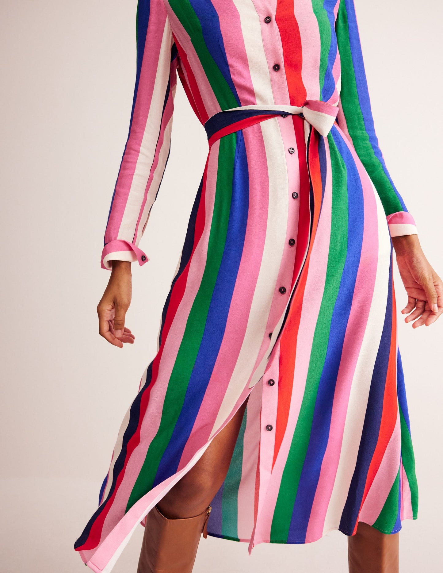 Kate Midi Shirt Dress-Rainbow Stripe