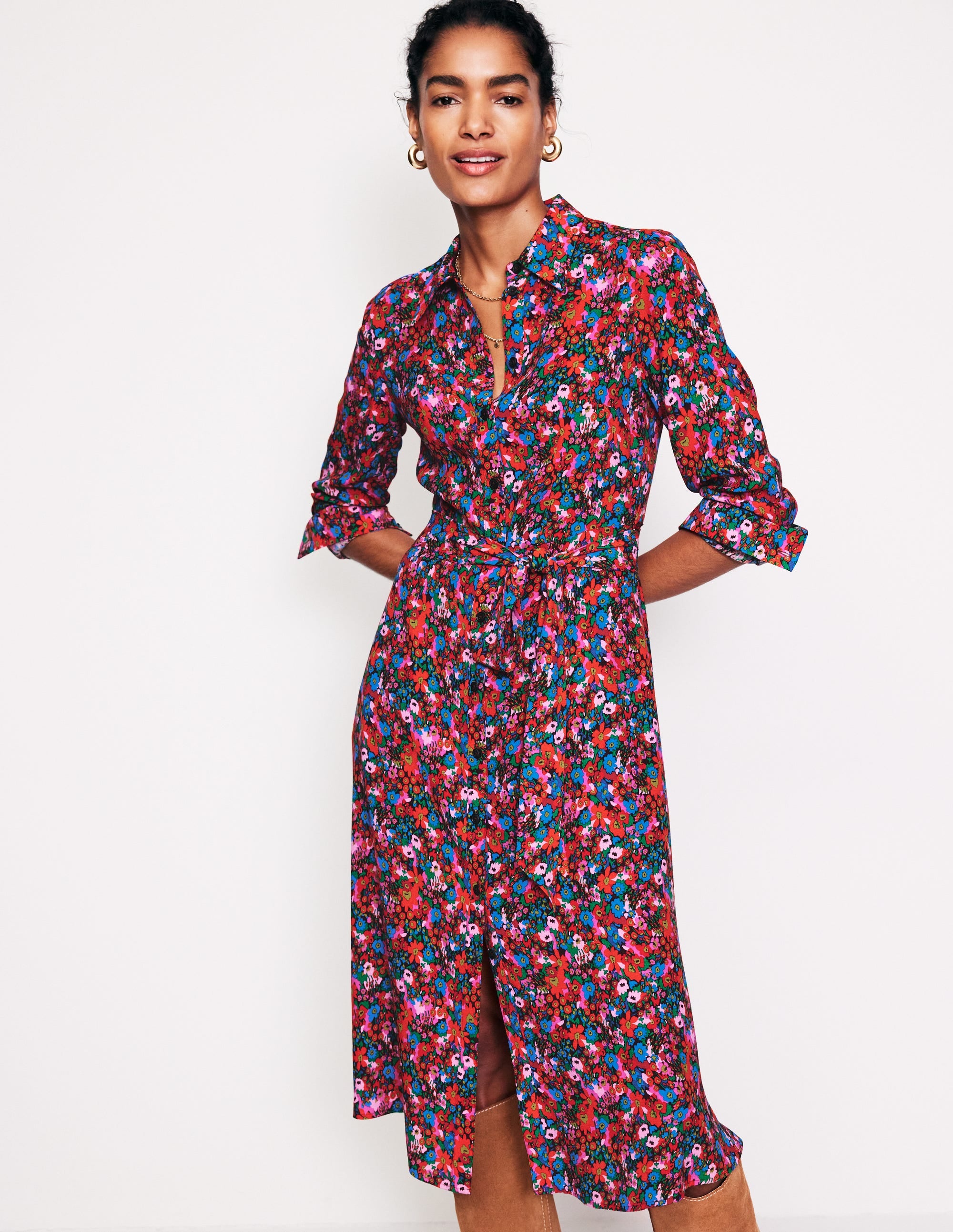 Kate Midi Shirt Dress-Bittersweet, Meadow Pop - Image 2