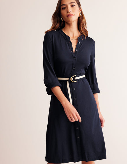 Julia Jersey Shirt Dress-Navy