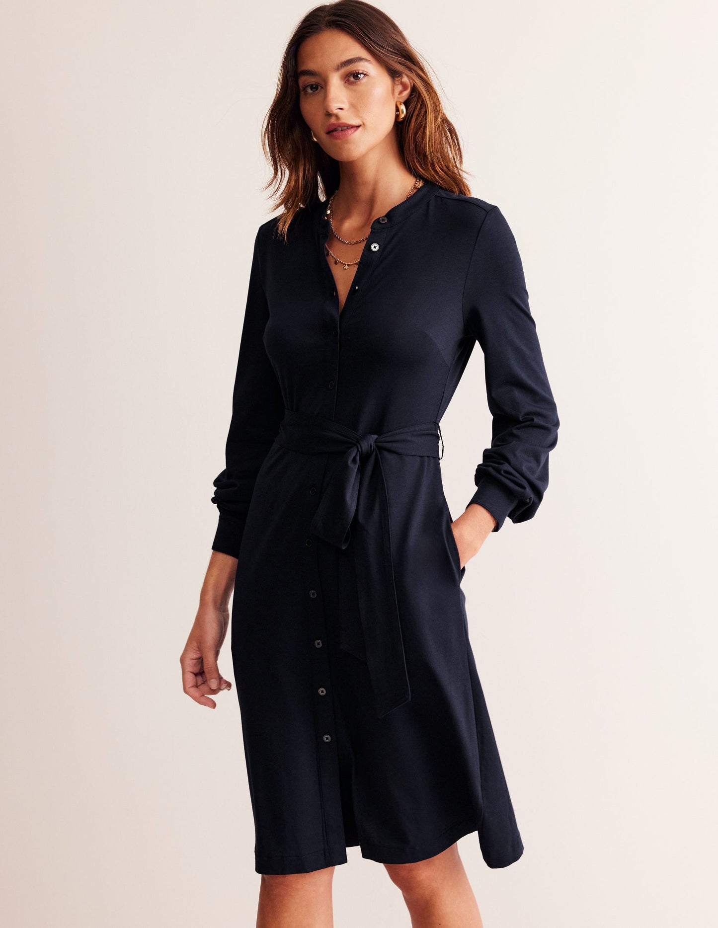 Julia Jersey Shirt Dress-Navy