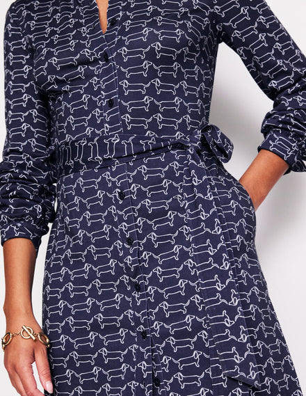 Julia Jersey Shirt Dress-Navy, Dachshund