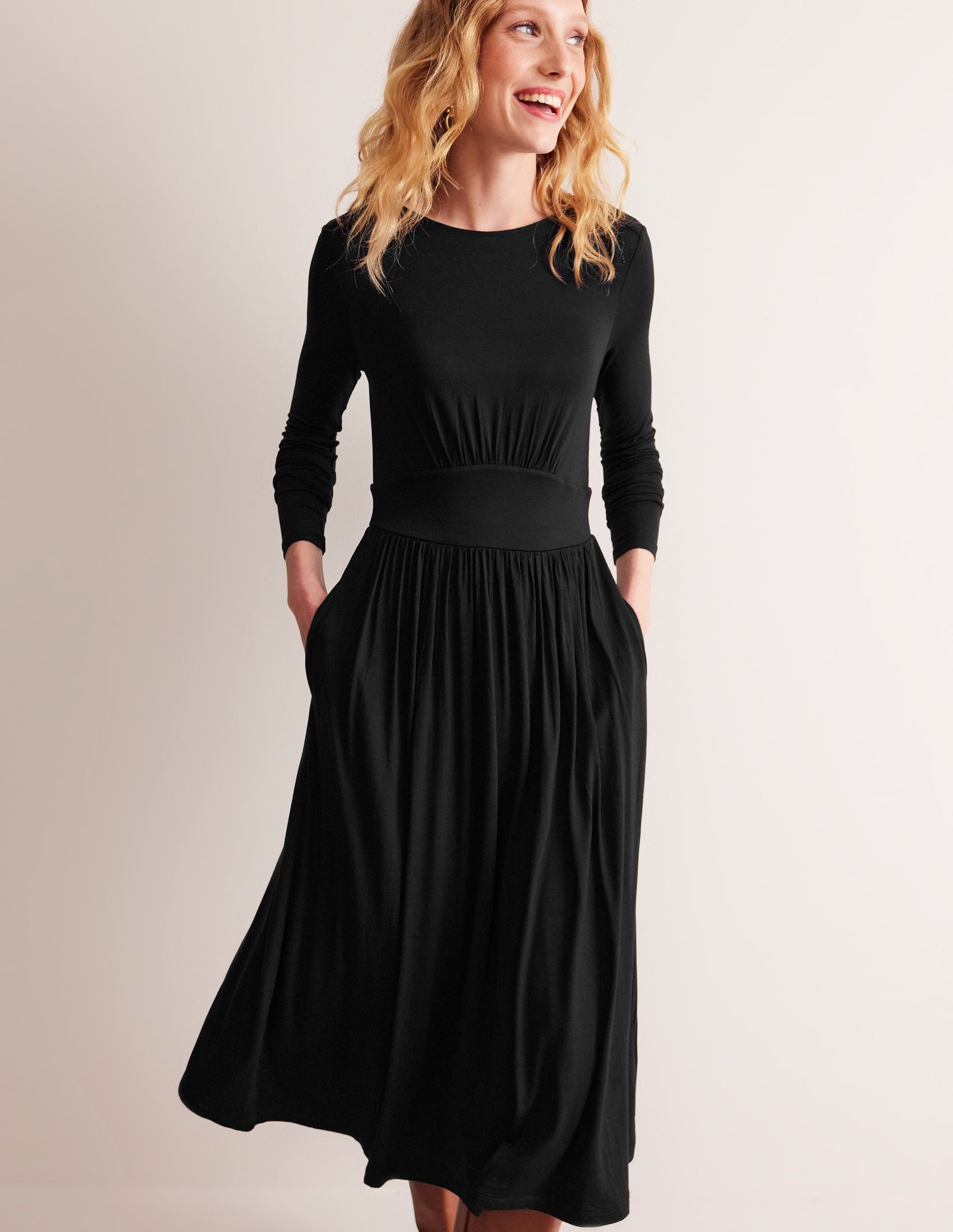 Thea Long Sleeve Midi Dress-Black-1
