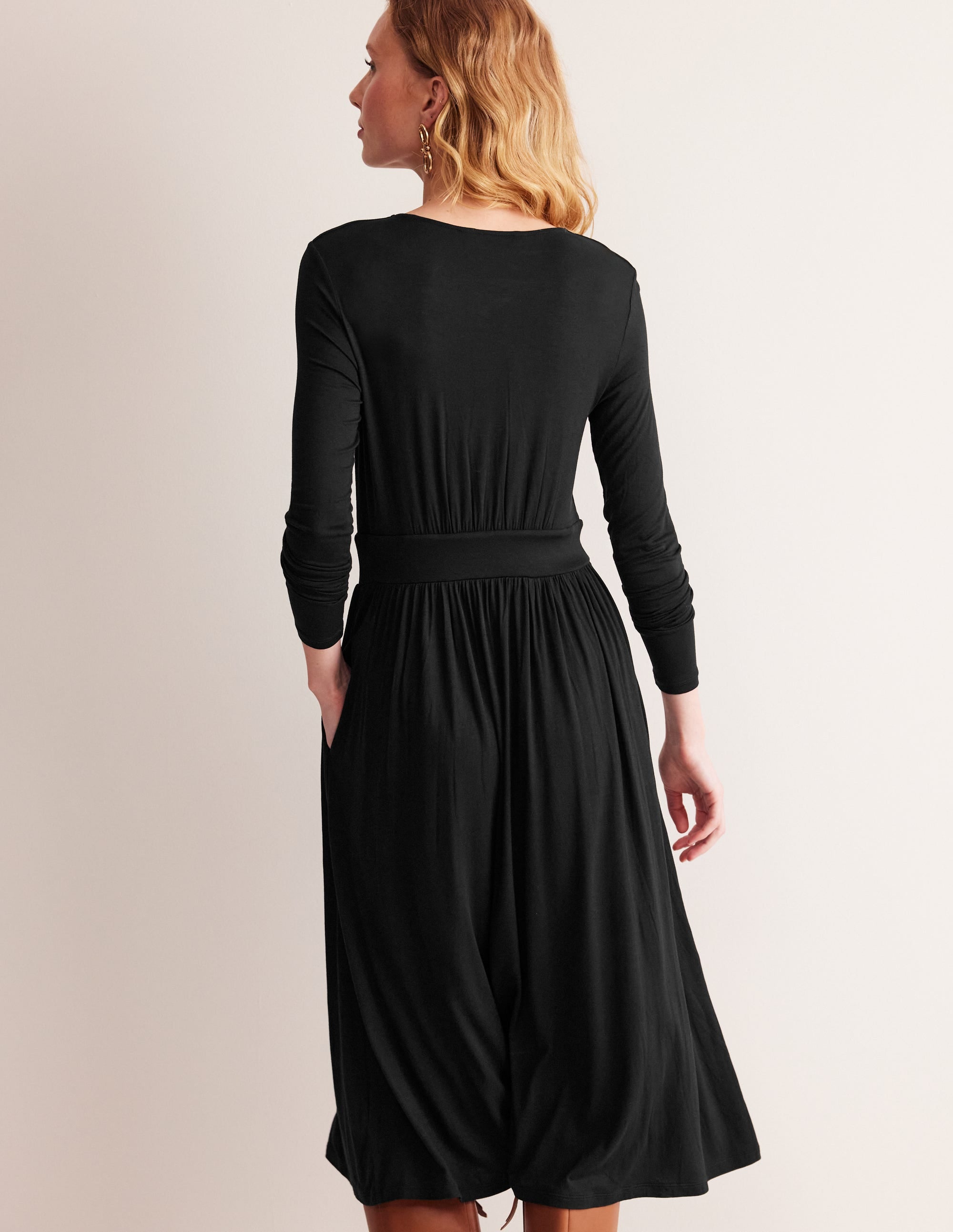 Thea Long Sleeve Midi Dress-Black - Image 3