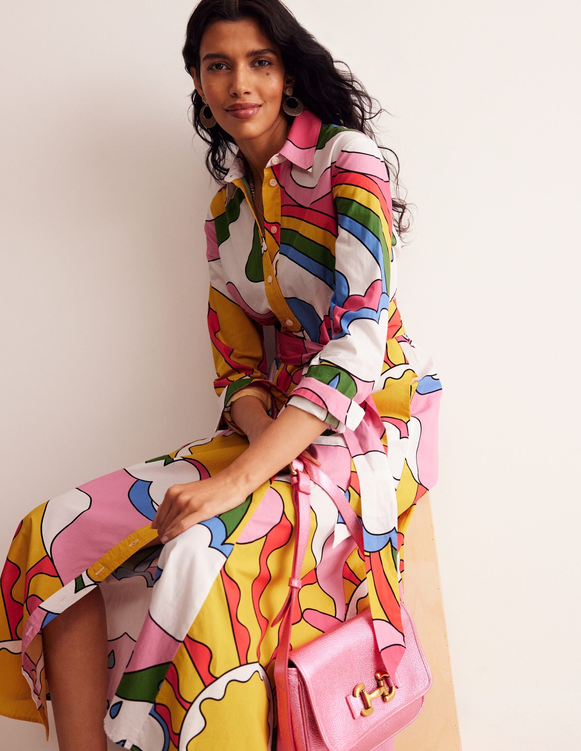 Amy Cotton Midi Shirt Dress-Multi, Sunshine - Image 1