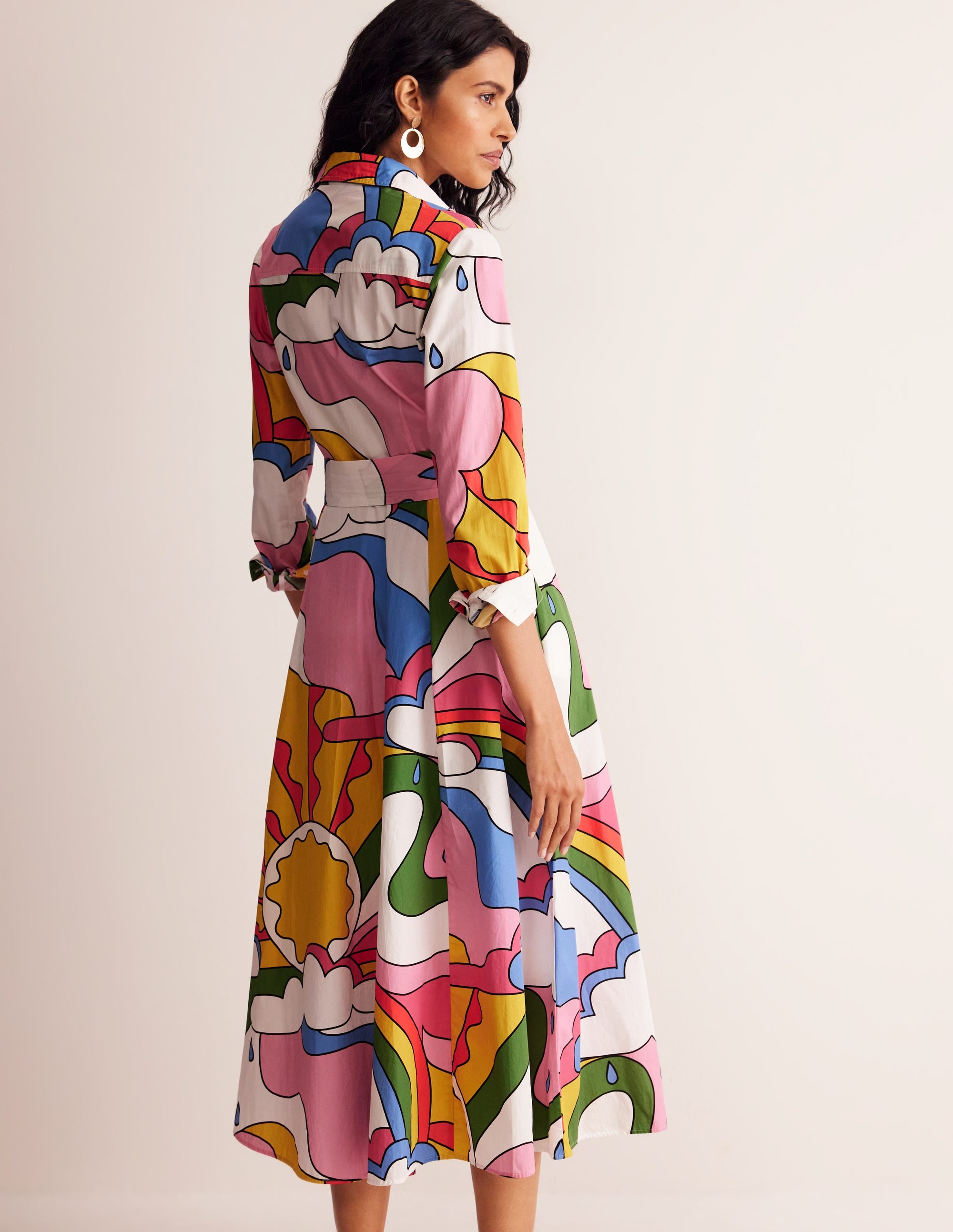 Amy Cotton Midi Shirt Dress-Multi, Sunshine - Image 3