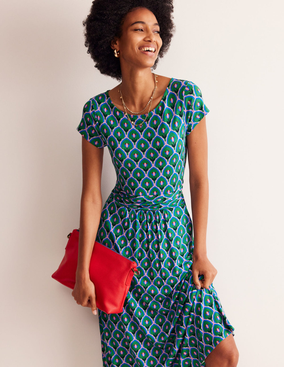 Amelie Jersey Midi Dress-Rich Emerald, Tulip Scallop - Image 1