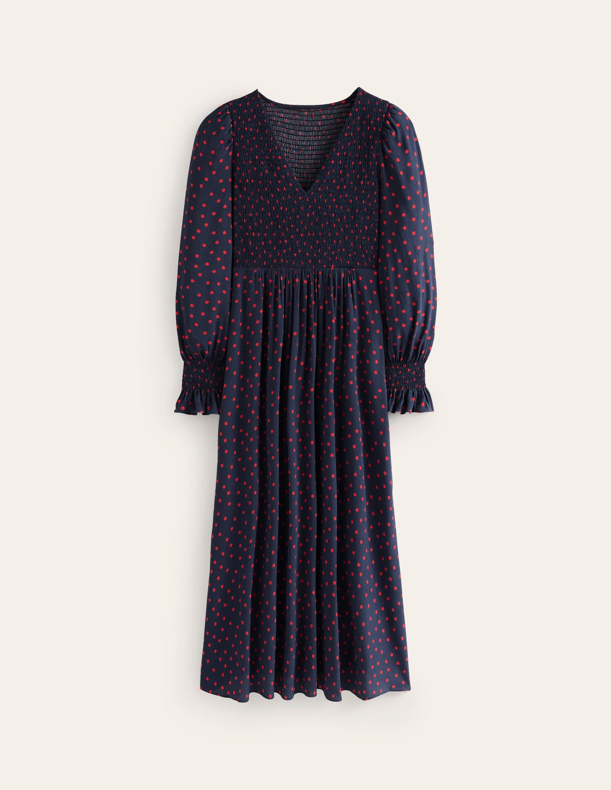 Gemma Smocked Midi Dress-High Risk Red, Abstract Dot - Image 6