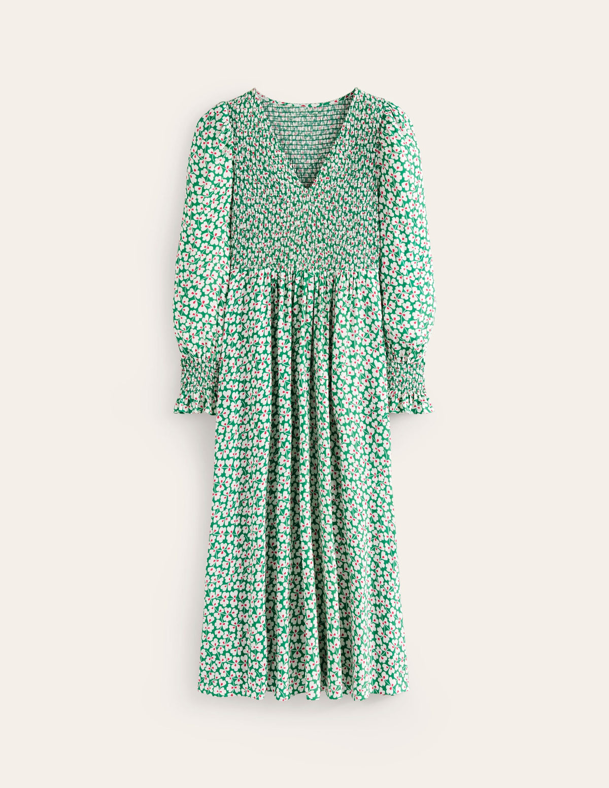 Gemma Smocked Midi Dress-Green Tambourine, Clover Whirl-6