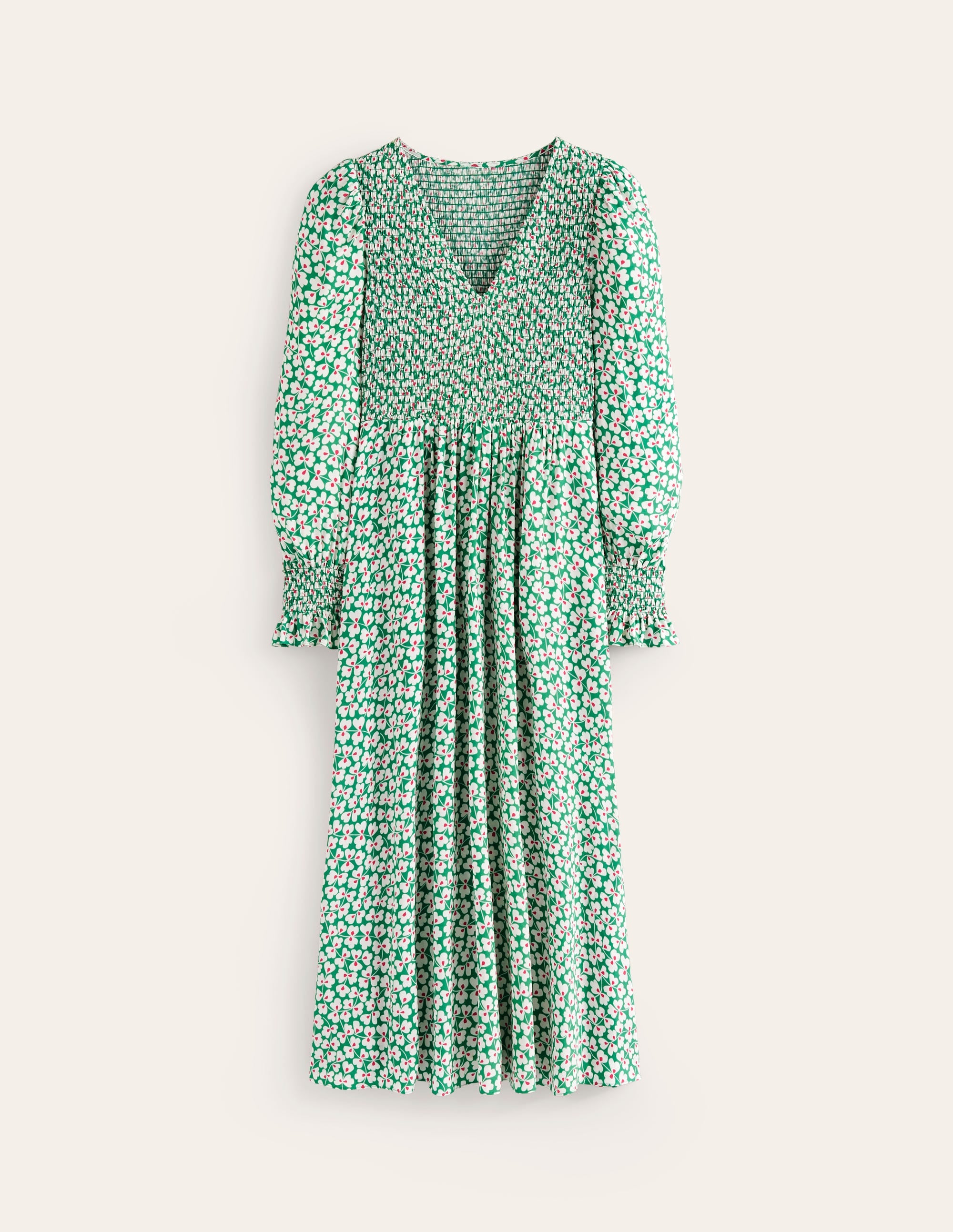 Gemma Smocked Midi Dress-Green Tambourine, Clover Whirl - Image 6