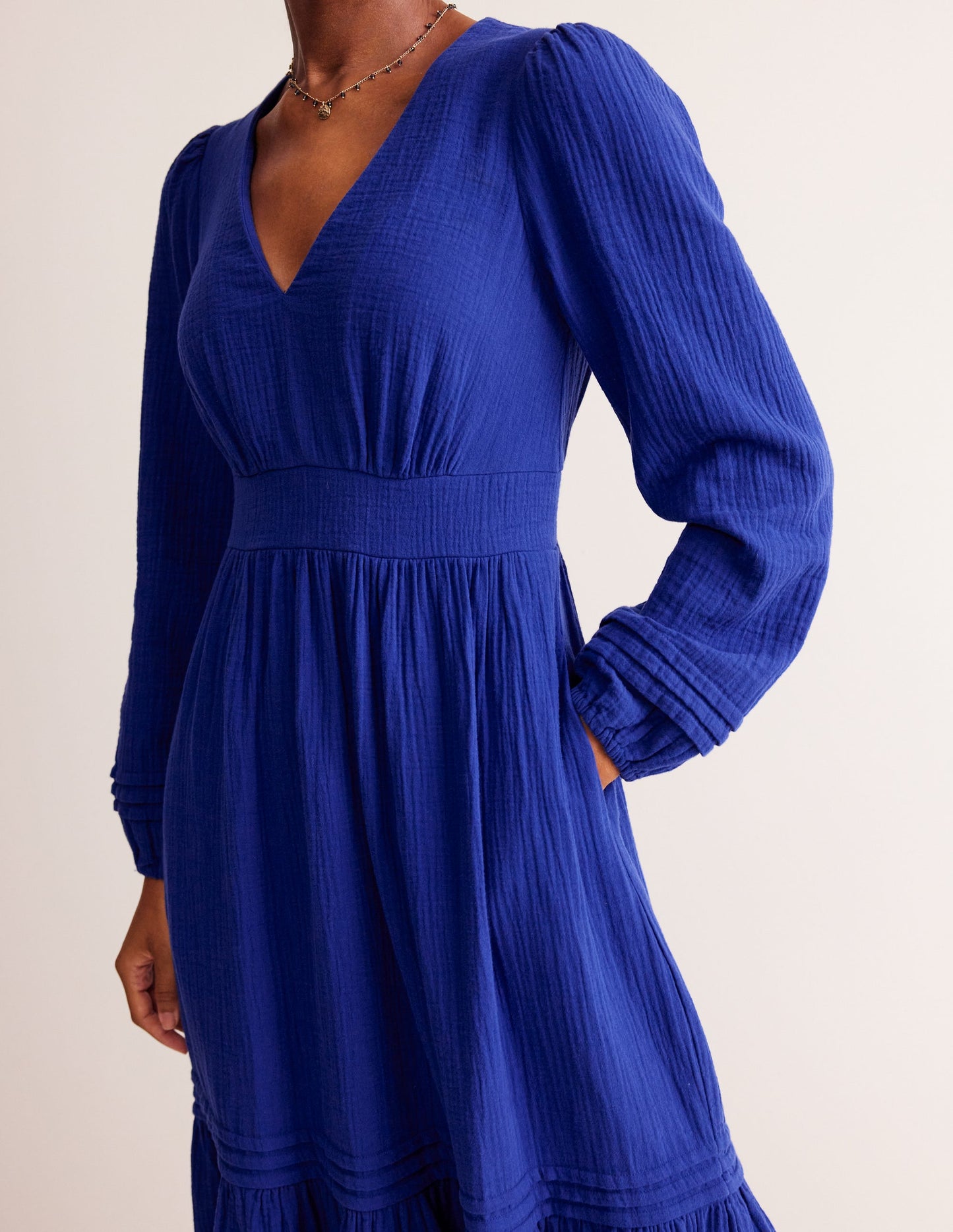 Eve Sleeved Double Cloth Dress-Mazarine Blue