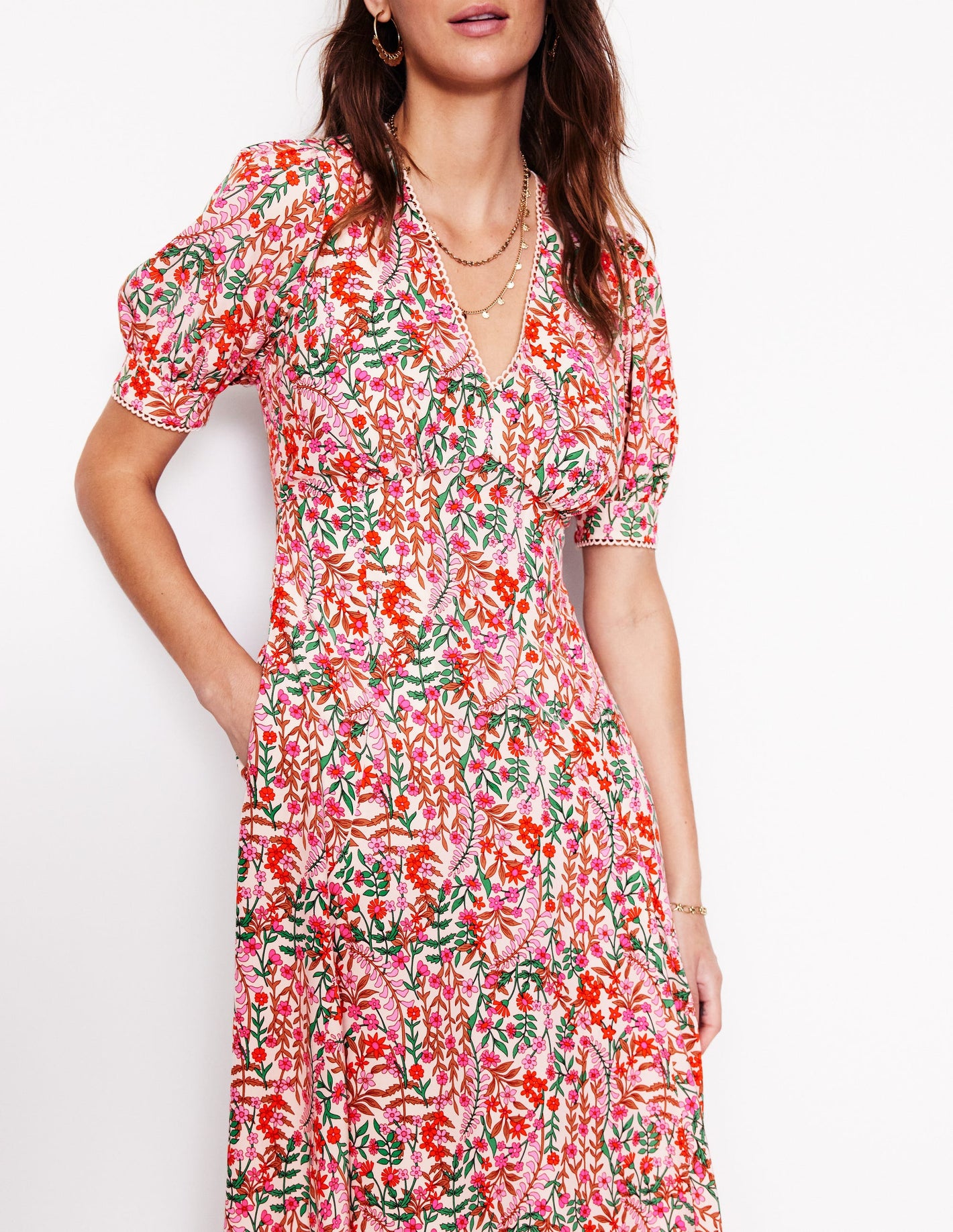 Rosie Godet Tea Dress-Multi, Foliage Bud