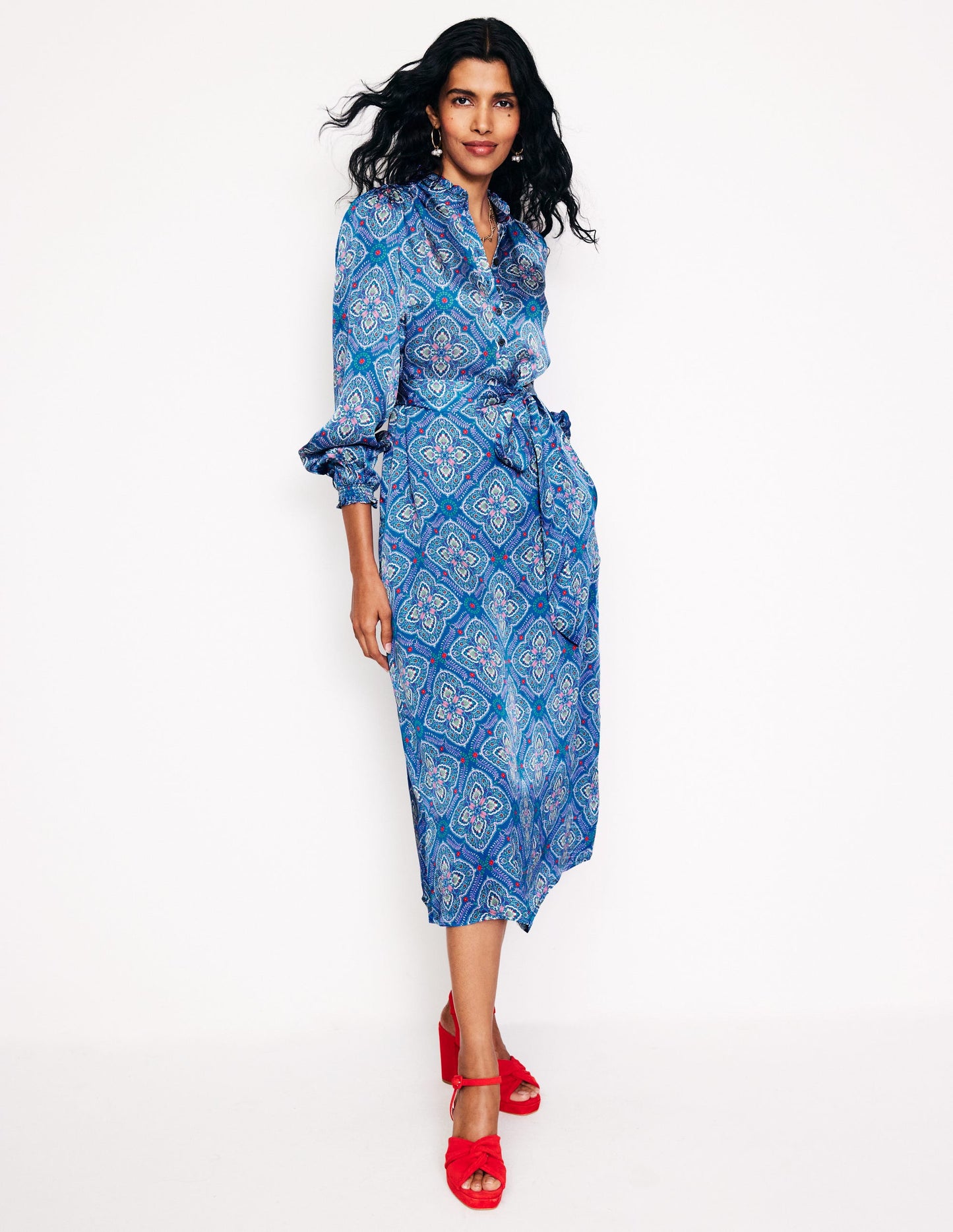 Jasmine Satin Midi Dress-Directoire Blue, Ornate Mosaic