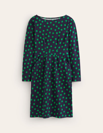 Florrie Long Sleeve Dress-Navy, Abstract Dot