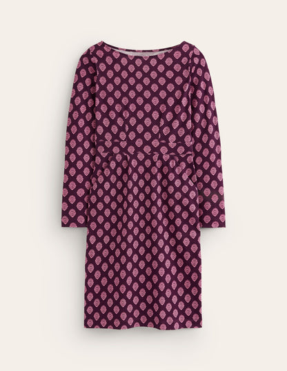 Florrie Long Sleeve Dress-Fig, Ornate Stamp