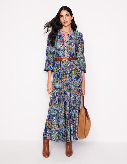 Alba Viscose Maxi Dress-Mazarine Blue, Opulent Paisley