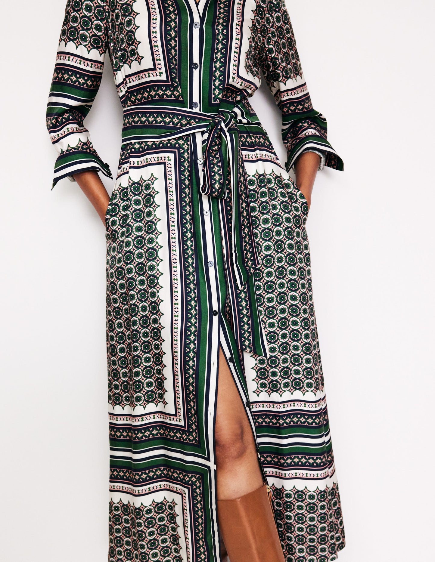 Scarf Print Shirt Dress-Eden, Geo Mosaic