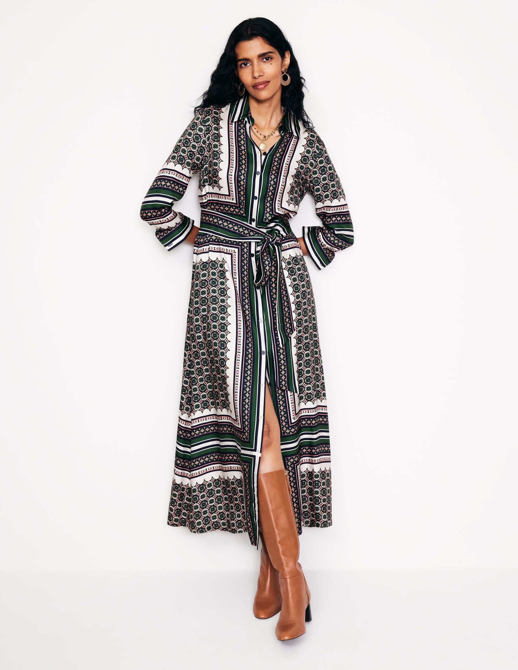 Scarf Print Shirt Dress-Eden, Geo Mosaic - Image 4
