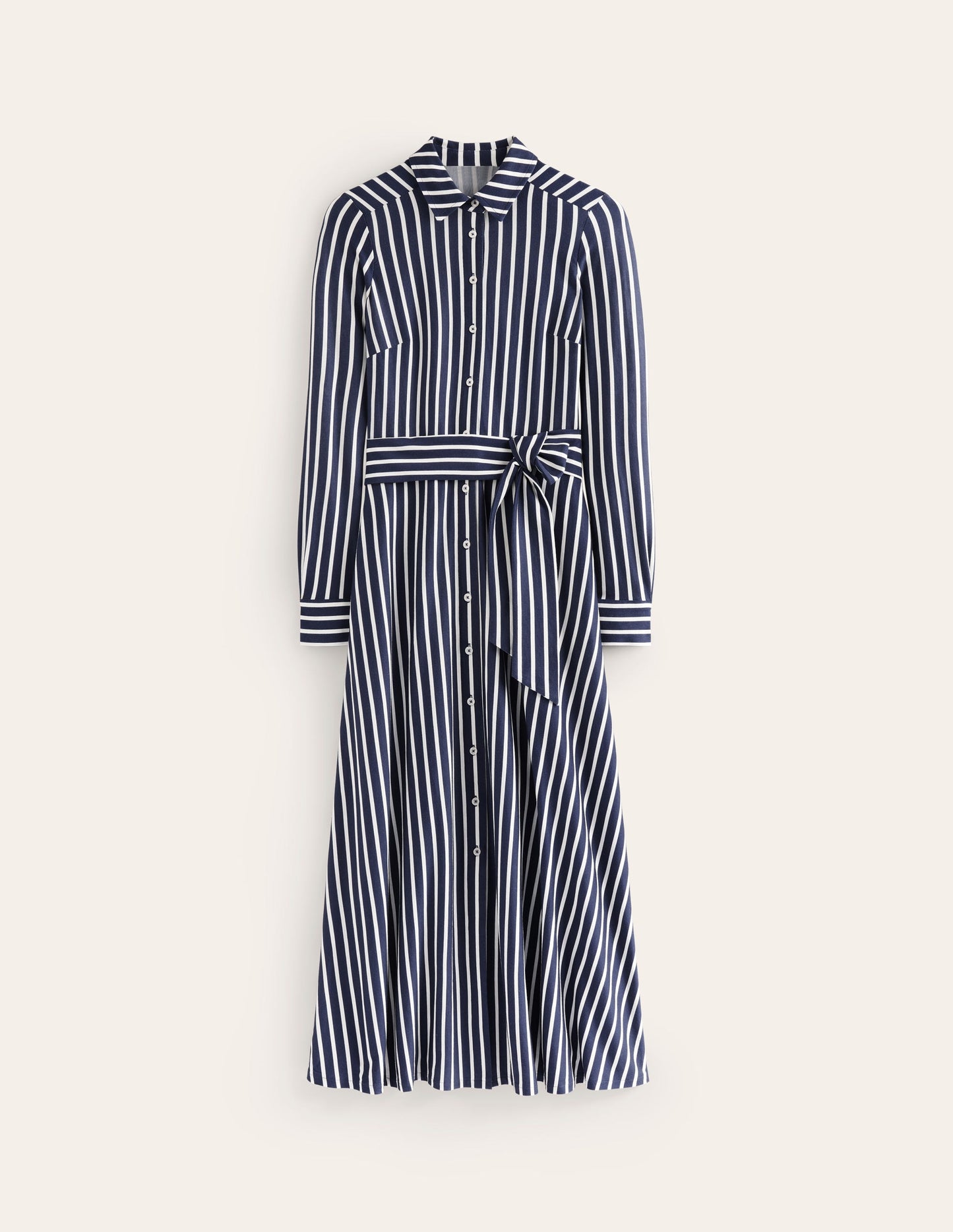 Marcia Jersey Midi Shirt Dress-Navy, Ivory Stripe