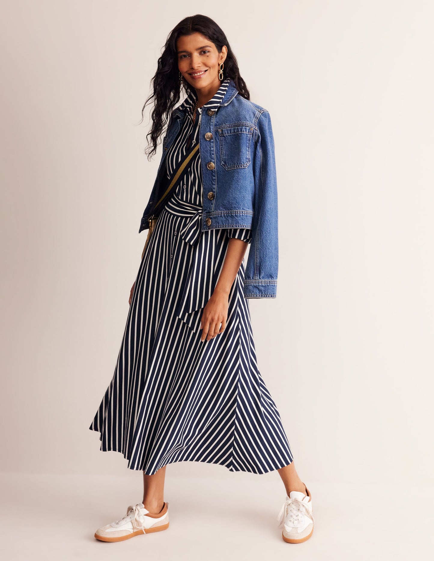 Marcia Jersey Midi Shirt Dress-Navy, Ivory Stripe