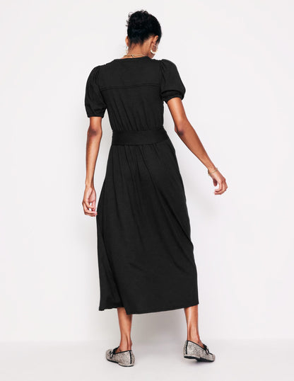 Sofia Trim jersey midi dress-Black