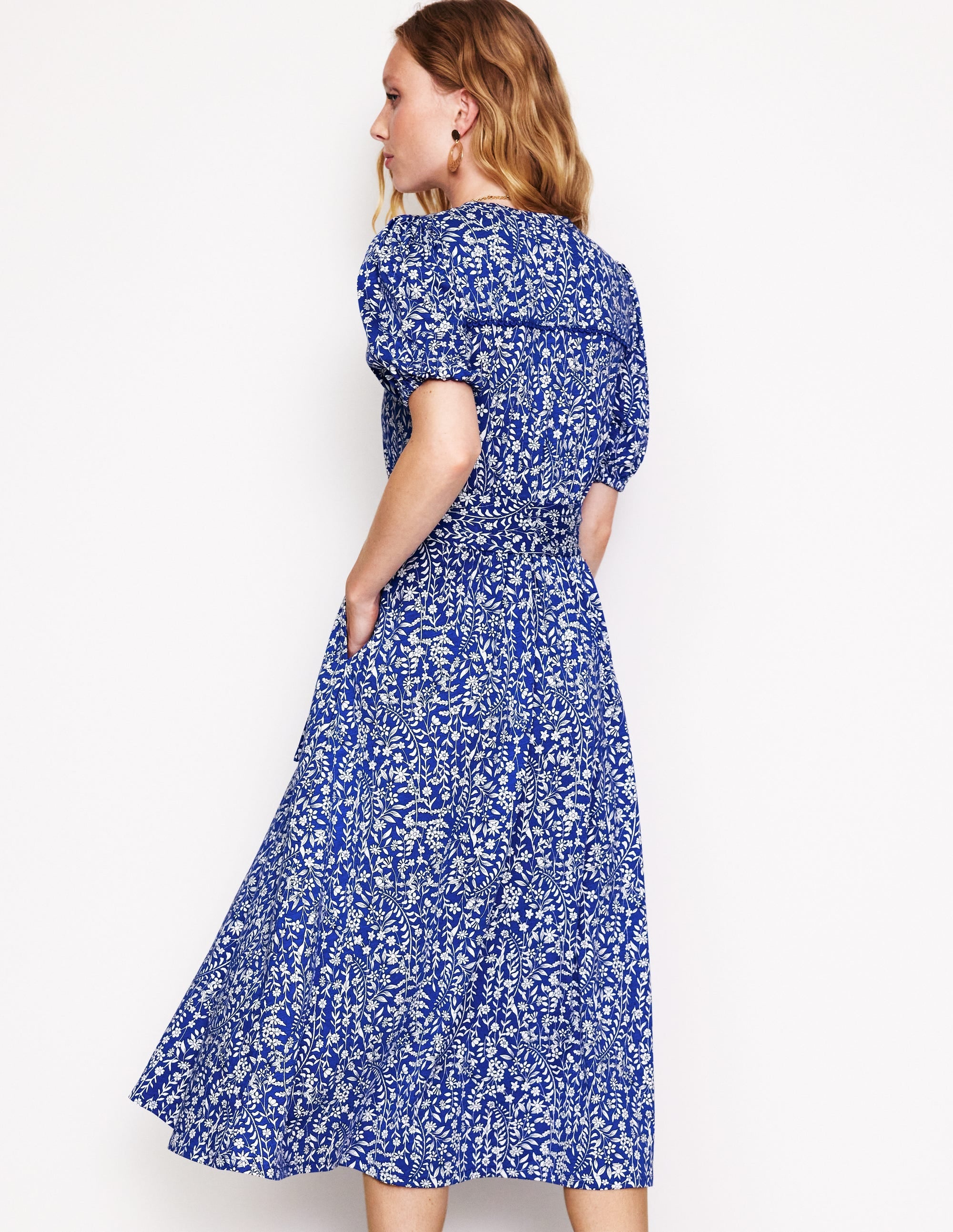 Sofia Trim Jersey Midi Dress-Sapphire Blue, Foliage Bud - Image 3