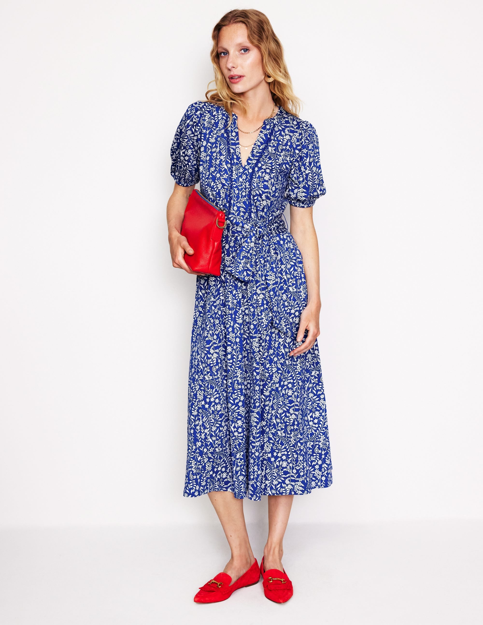 Sofia Trim Jersey Midi Dress-Sapphire Blue, Foliage Bud - Image 4