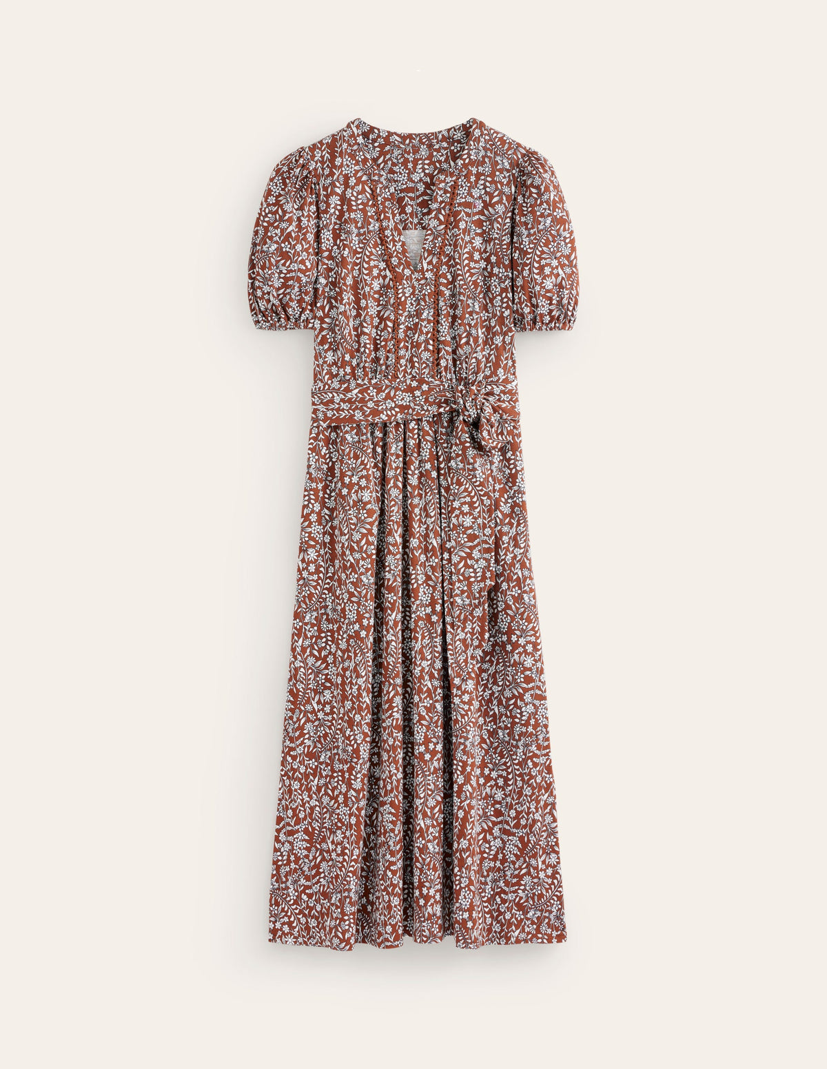 Sofia Trim Jersey Midi Dress-Autumn Brown, Foliage Bud - Image 5
