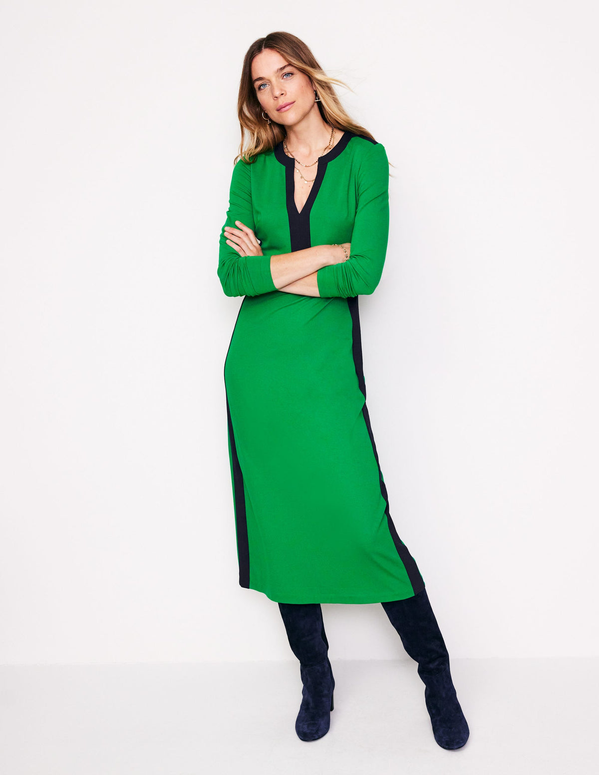 Catherine Ponte Midi Dress-Rich Emerald - Image 1