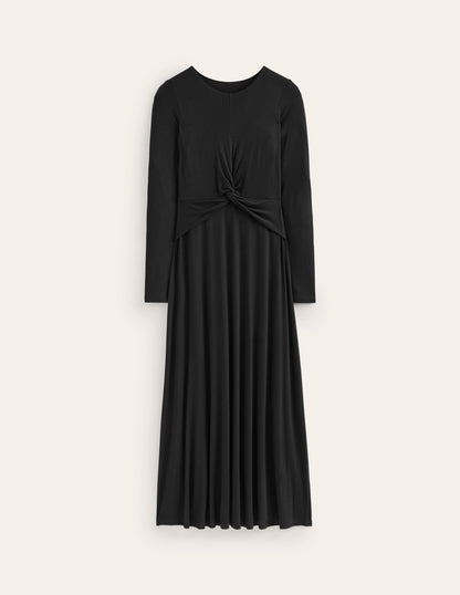 Twisted Waist Jersey Dress-Black