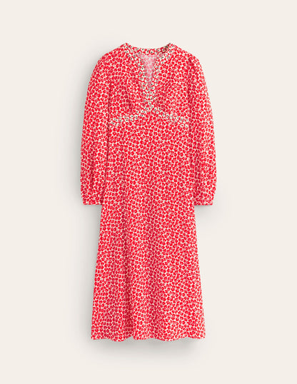 Imelda Border Print Midi Dress-High Risk Red, Clover Whirl