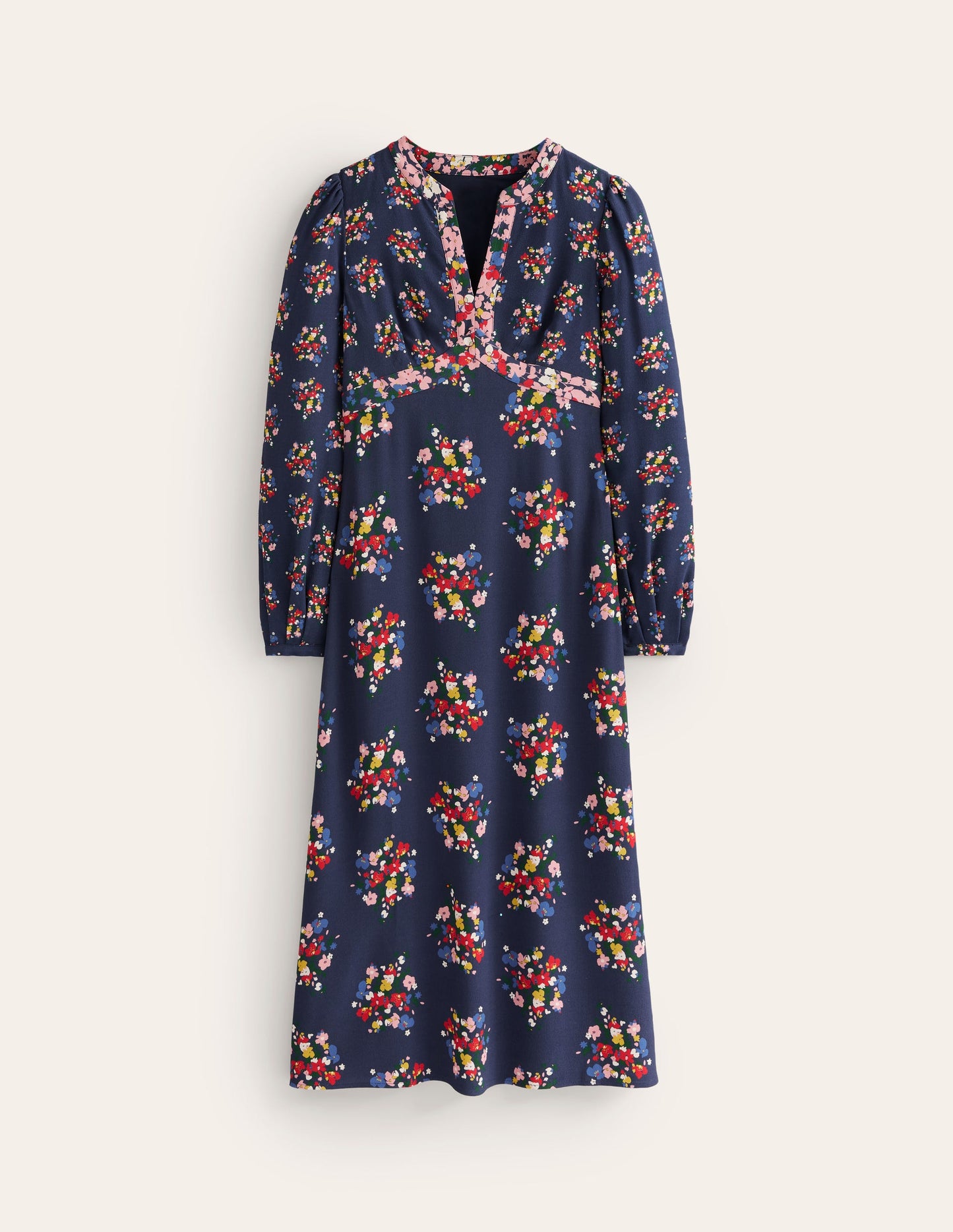 Imelda Border Print Midi Dress-French Navy, Poppy Bouquet