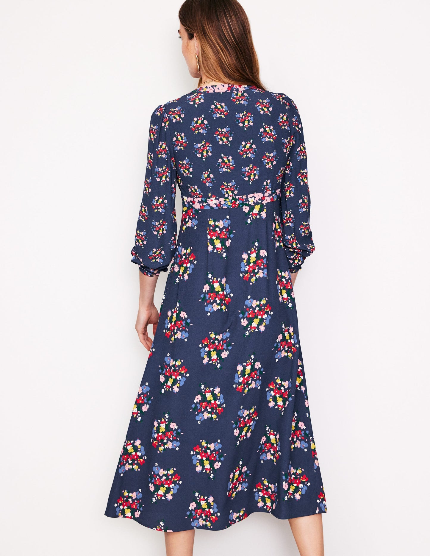 Imelda Border Print Midi Dress-French Navy, Poppy Bouquet