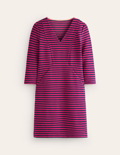 Bronte Ottoman Dress-Cherry, Navy Stripe