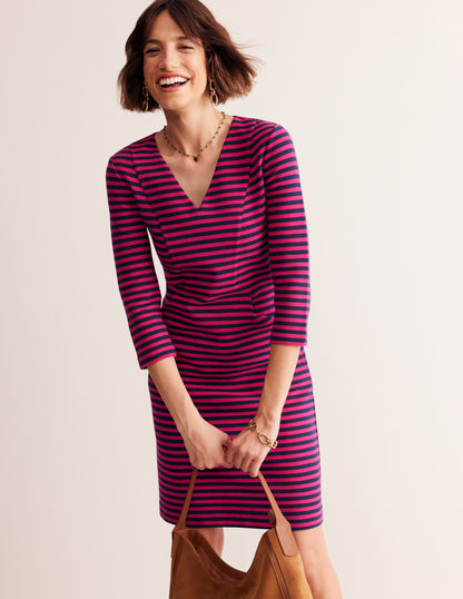 Bronte Ottoman Dress-Cherry, Navy Stripe