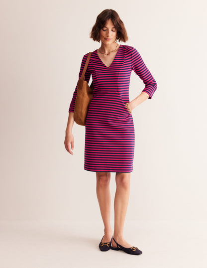 Bronte Ottoman Dress-Cherry, Navy Stripe