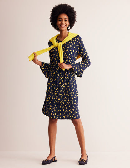 Flute Sleeve Jersey Dress-Soft Canary, Fall Sprig