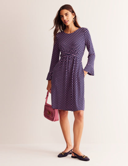 Flute Sleeve Jersey Dress-Sherbert, Crescent Stamp