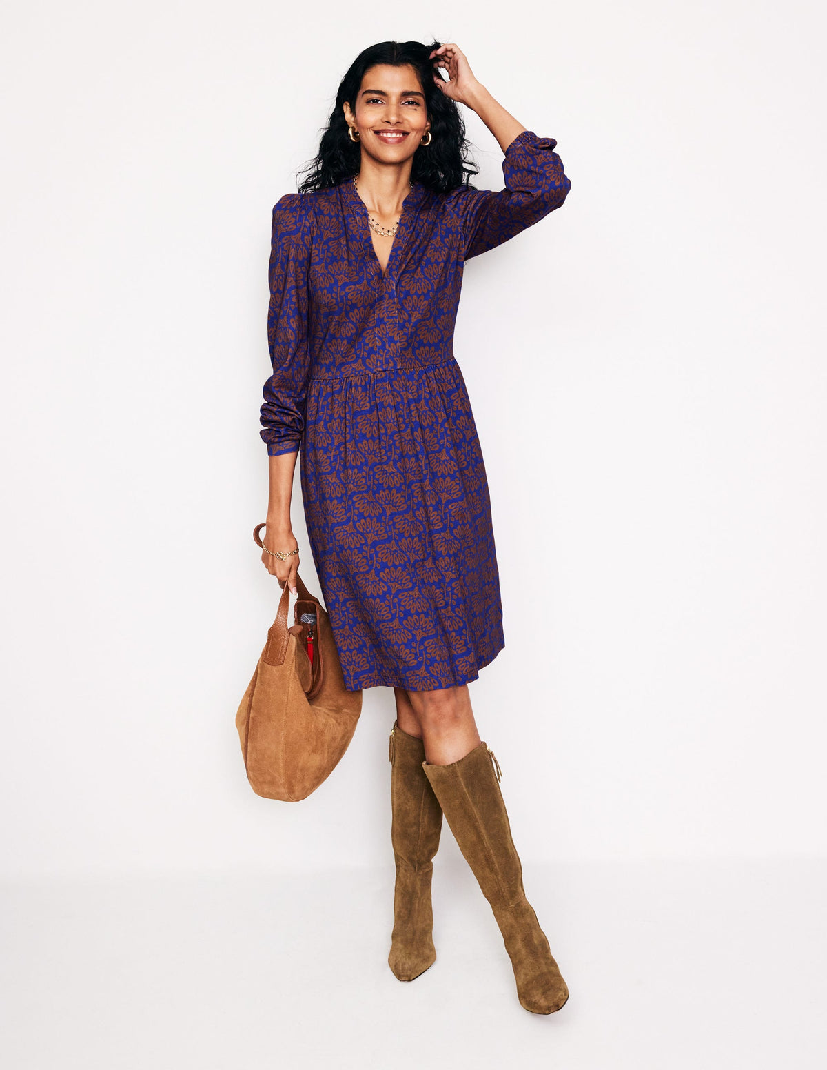 Naomi Relaxed Jersey Dress-Gingerbread, Dandelion Sprig - Image 1