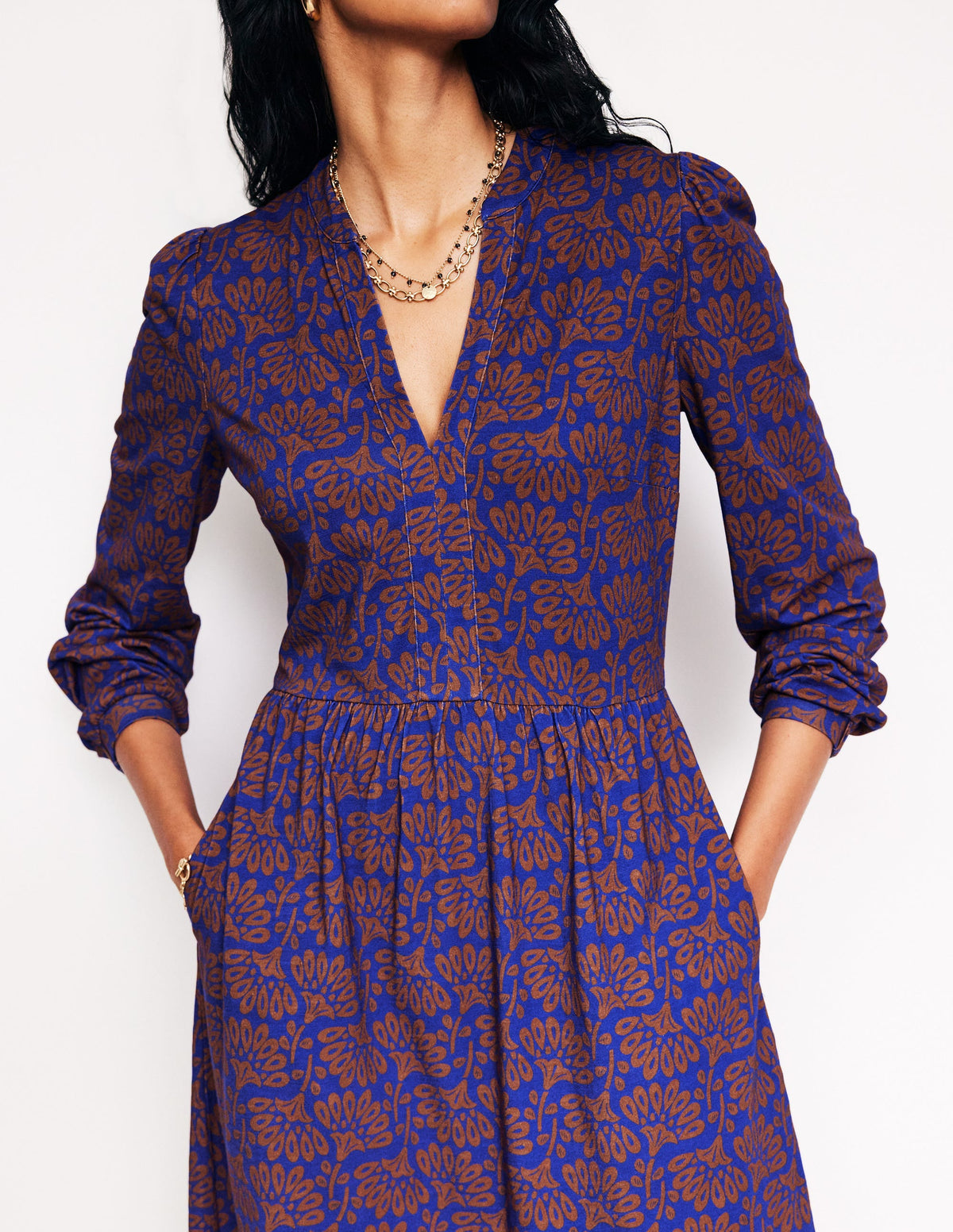 Naomi Relaxed Jersey Dress-Gingerbread, Dandelion Sprig - Image 2