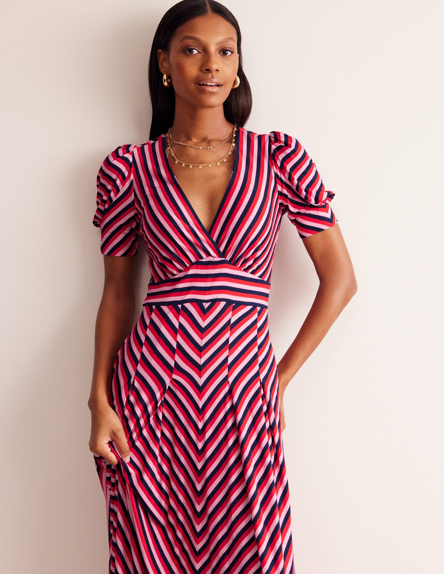 Kristen Pleated Jersey Dress-Rouge, Lilac Stripe