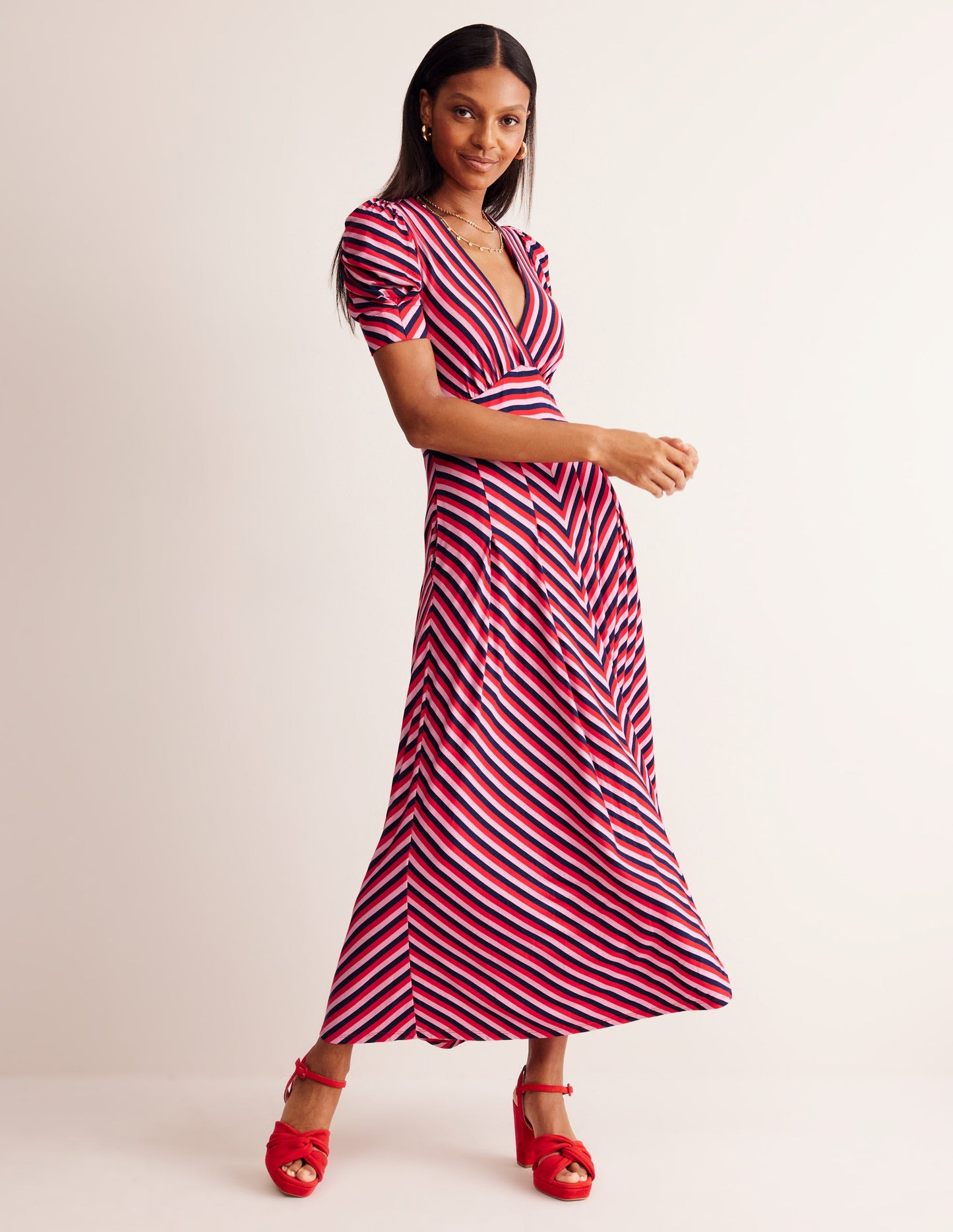 Kristen Pleated Jersey Dress-Rouge, Lilac Stripe