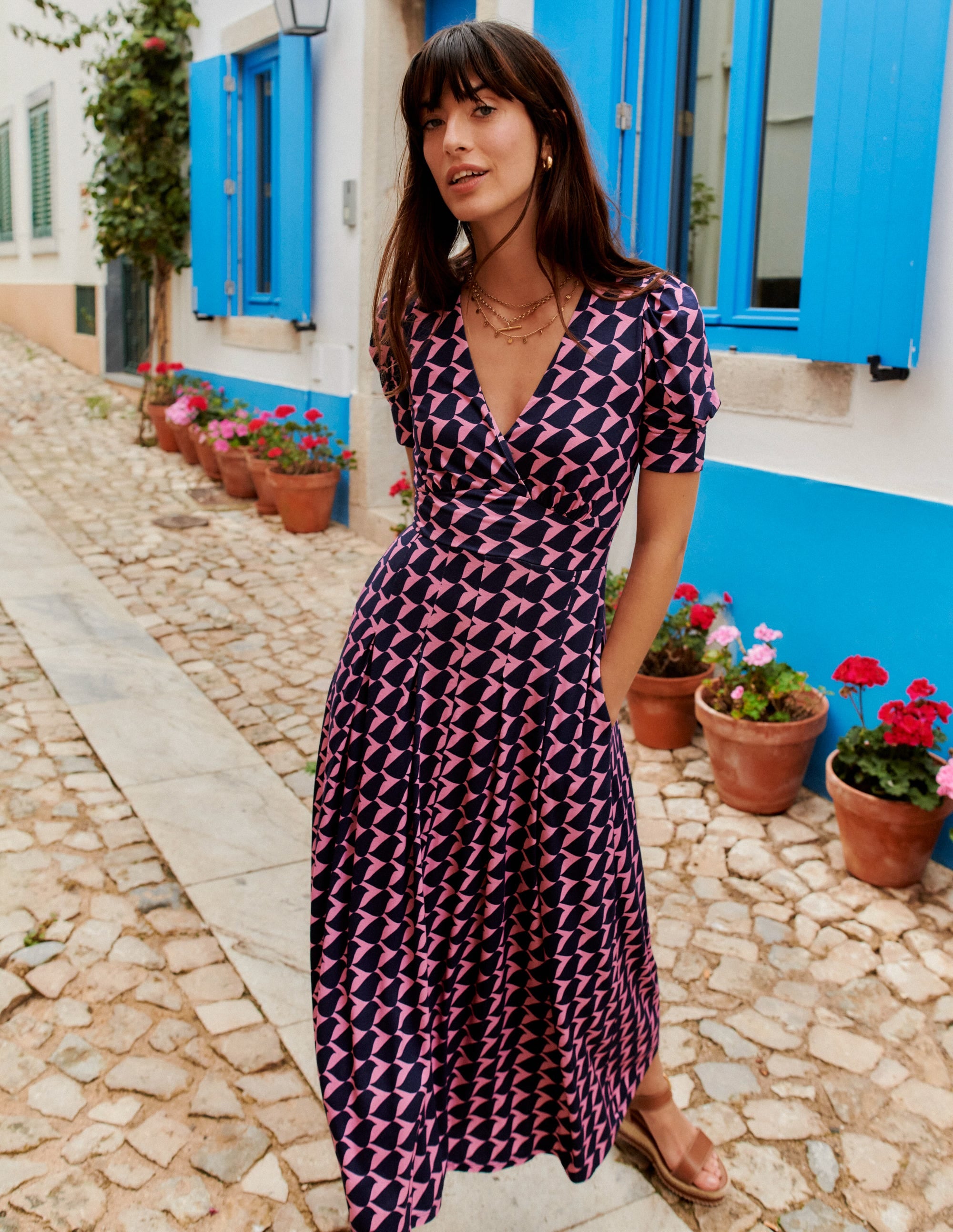 Kristen Pleated Jersey Dress-Strawberry Sherbert, Birdie - Image 5