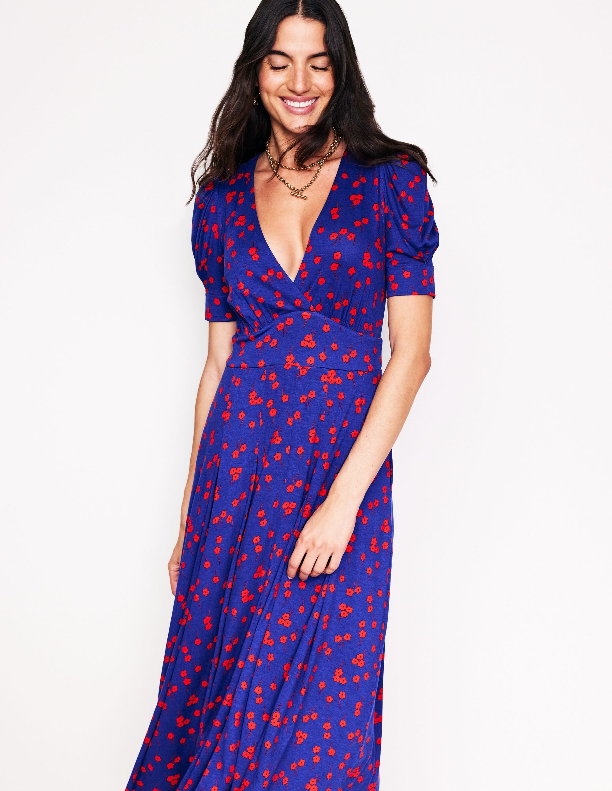 Kristen Pleated Jersey Dress-Sapphire Blue, Fall Sprig - Image 1