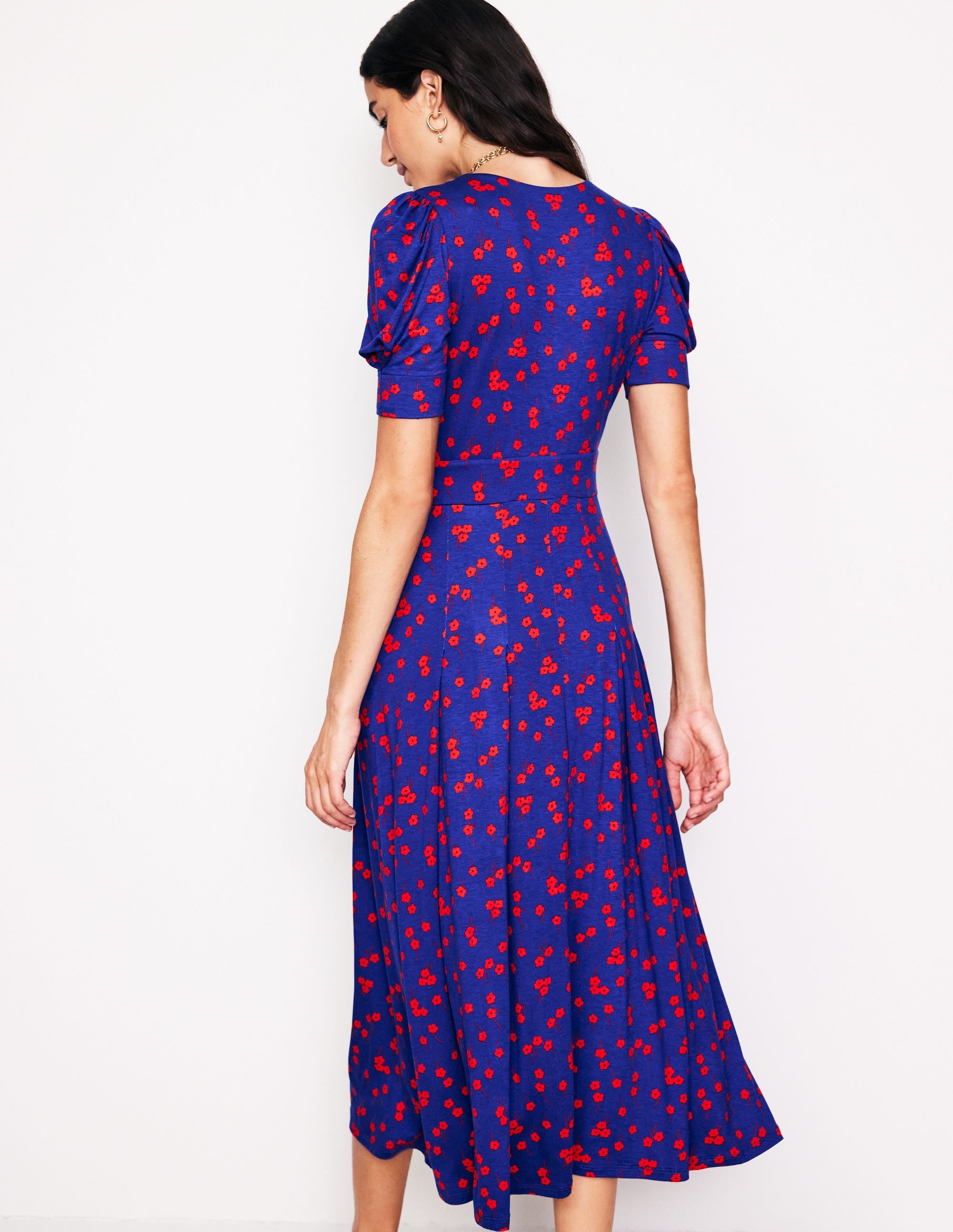 Kristen Pleated Jersey Dress-Sapphire Blue, Fall Sprig - Image 4