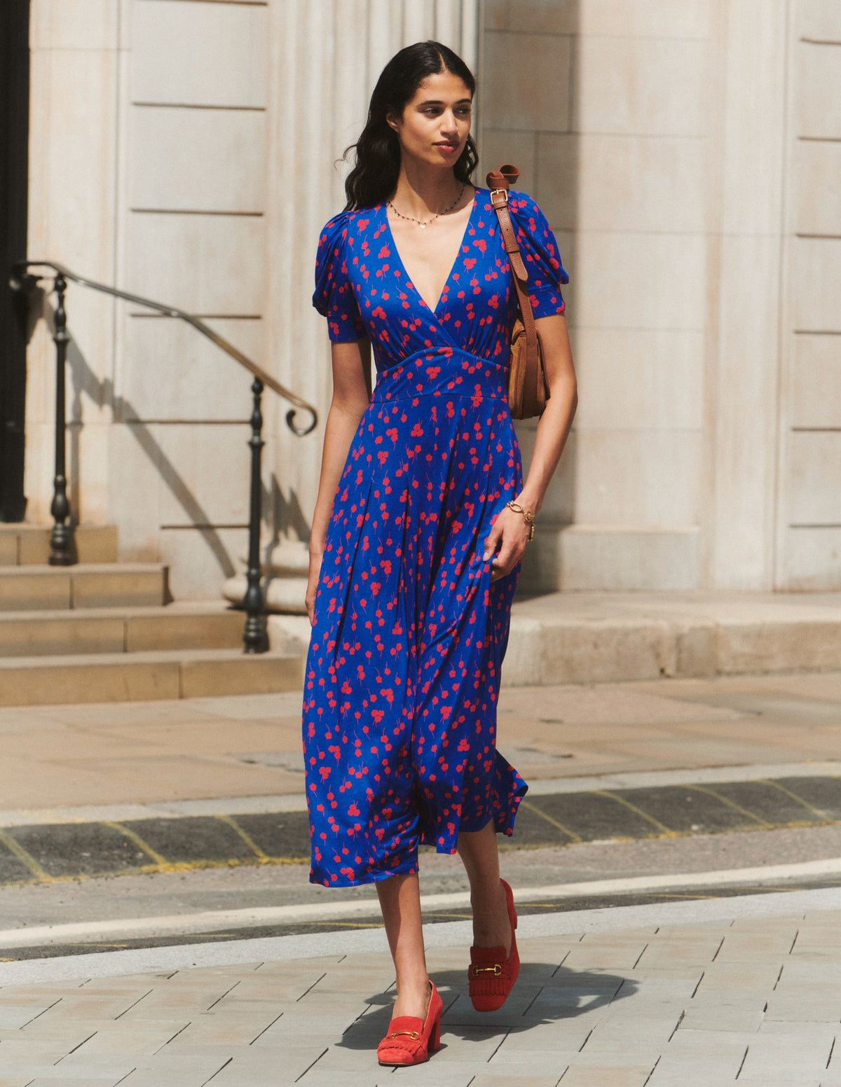 Kristen Pleated Jersey Dress-Sapphire Blue, Fall Sprig - Image 5