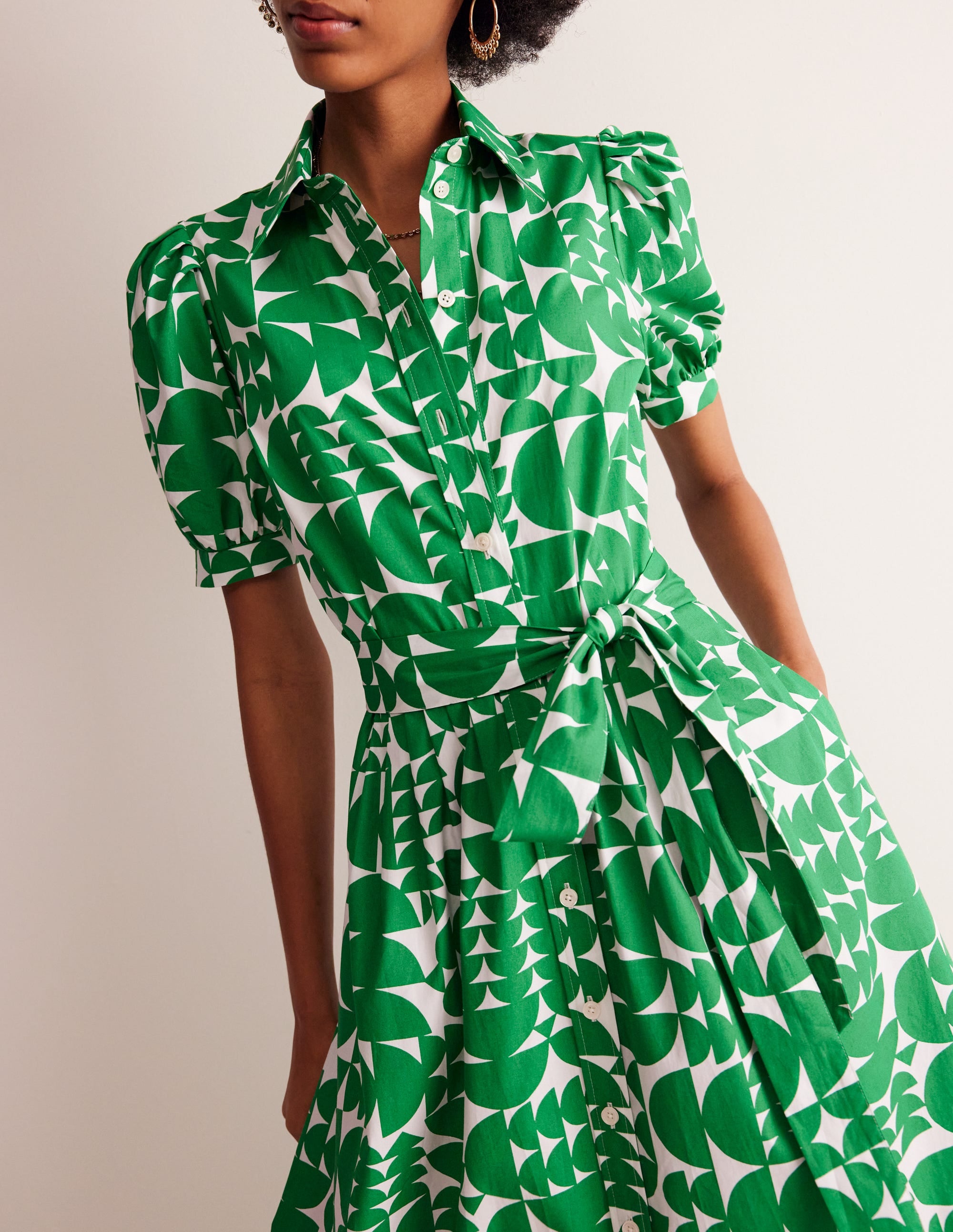 Alexa Maxi Shirt Dress-Green, Geometric Pop - Image 2