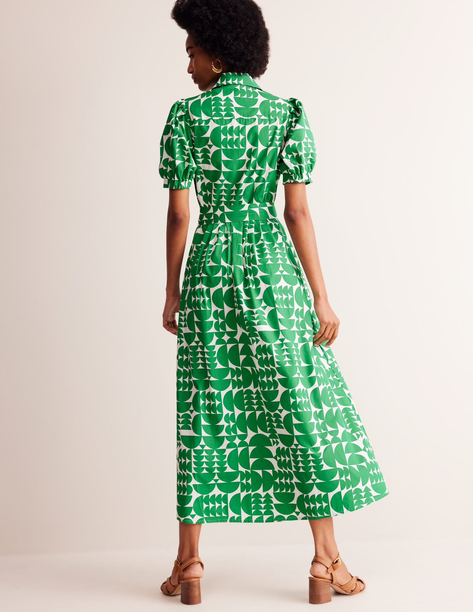 Alexa Maxi Shirt Dress-Green, Geometric Pop - Image 3