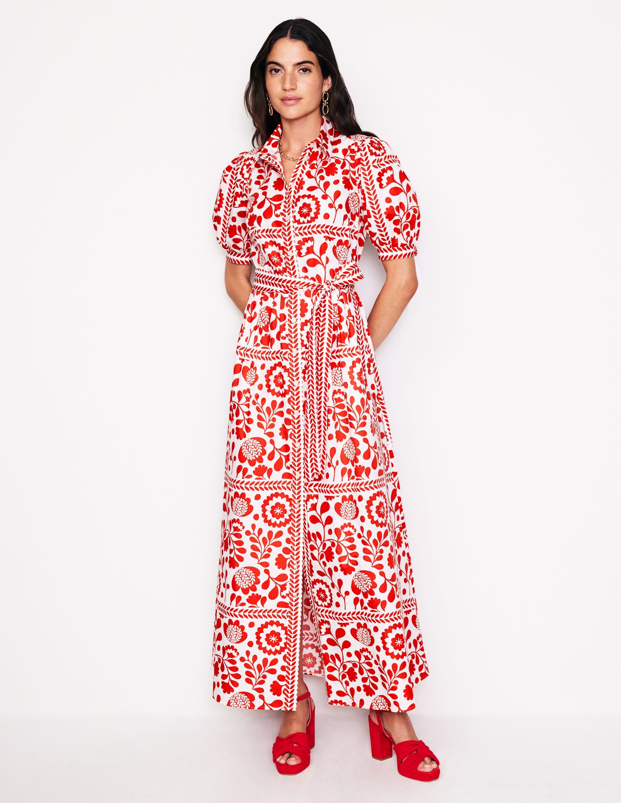 Alexa Maxi Shirt Dress-Rouge, Vine Tile - Image 2