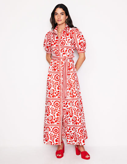 Alexa Maxi Shirt Dress-Rouge, Vine Tile